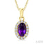Oval Shape Gemstone & Halo Diamond Pendant