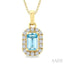 Emerald Shape Gemstone & Halo Diamond Pendant