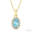 Oval Shape Gemstone & Halo Diamond Pendant