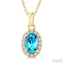 Oval Shape Gemstone & Halo Diamond Pendant