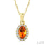 Oval Shape Gemstone & Halo Diamond Pendant
