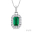 Emerald Shape Gemstone & Halo Diamond Pendant