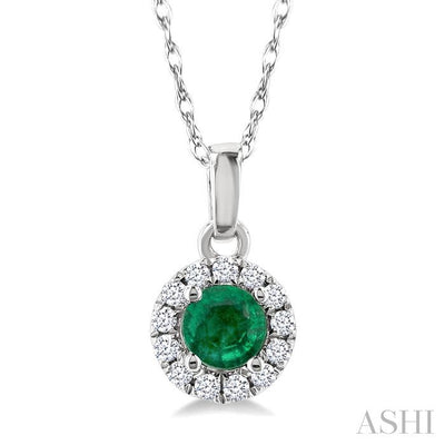 Round Shape Gemstone & Halo Diamond Pendant