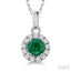 Round Shape Gemstone & Halo Diamond Pendant