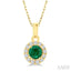 Round Shape Gemstone & Halo Diamond Pendant