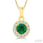 Round Shape Gemstone & Halo Diamond Pendant