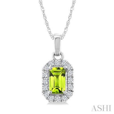 Emerald Shape Gemstone & Halo Diamond Pendant