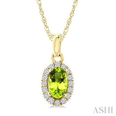 Oval Shape Gemstone & Halo Diamond Pendant