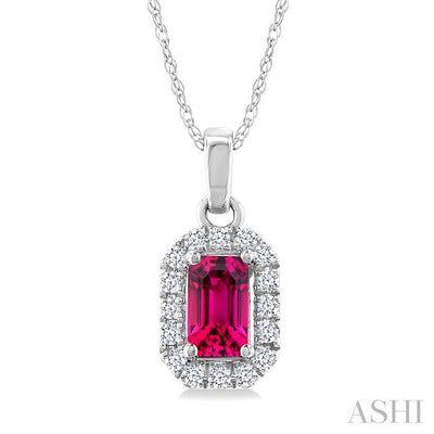Emerald Shape Gemstone & Halo Diamond Pendant