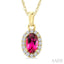 Oval Shape Gemstone & Halo Diamond Pendant