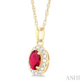 Virtual Try-On    oval shape gemstone & halo diamond pendant