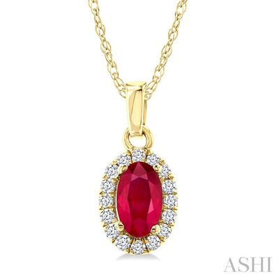 Oval Shape Gemstone & Halo Diamond Pendant