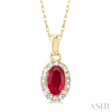 Virtual Try-On    oval shape gemstone & halo diamond pendant