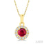 Round Shape Gemstone & Halo Diamond Pendant