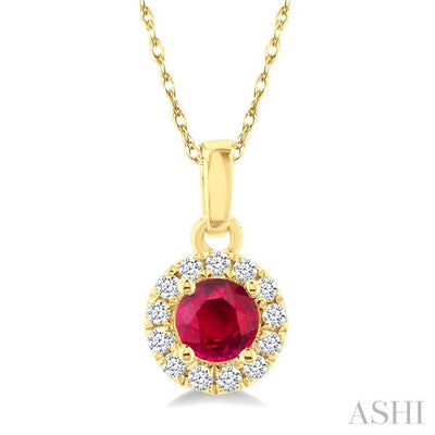 Round Shape Gemstone & Halo Diamond Pendant
