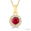 Round Shape Gemstone & Halo Diamond Pendant