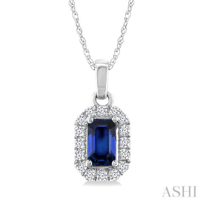 Emerald Shape Gemstone & Halo Diamond Pendant