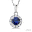 Round Shape Gemstone & Halo Diamond Pendant