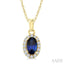 Oval Shape Gemstone & Halo Diamond Pendant