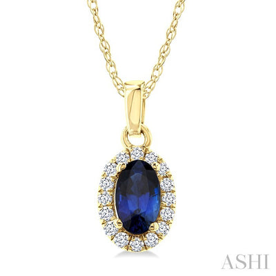 Oval Shape Gemstone & Halo Diamond Pendant