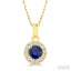 Round Shape Gemstone & Halo Diamond Pendant