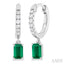 Emerald Shape Gemstone & Petite Diamond Huggie Fashion Earrings