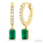 Emerald Shape Gemstone & Petite Diamond Huggie Fashion Earrings