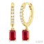 Emerald Shape Gemstone & Petite Diamond Huggie Fashion Earrings