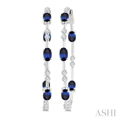Inside-Out Oval Shape Gemstone & Diamond Hoop Earrings