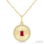 Round Shape Fluted Medallion Gemstone & Diamond Pendant