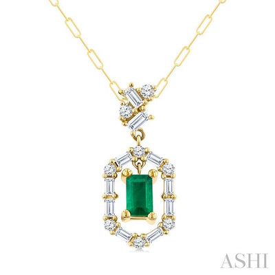 Emerald Shape Gemstone & Diamond Fashion Pendant
