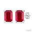Emerald Shape Gemstone Stud Earrings