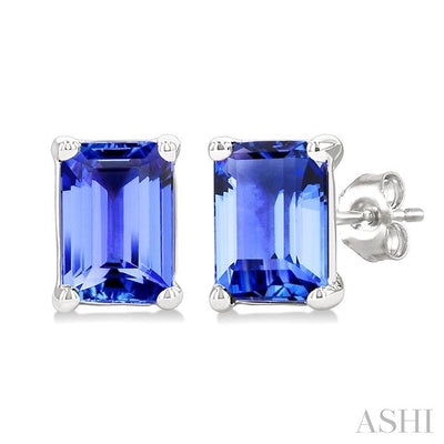 Emerald Shape Gemstone Stud Earrings