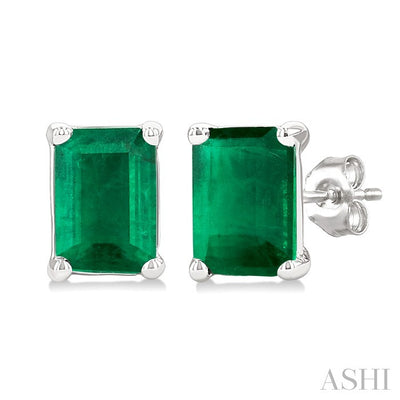 Emerald Shape Gemstone Stud Earrings