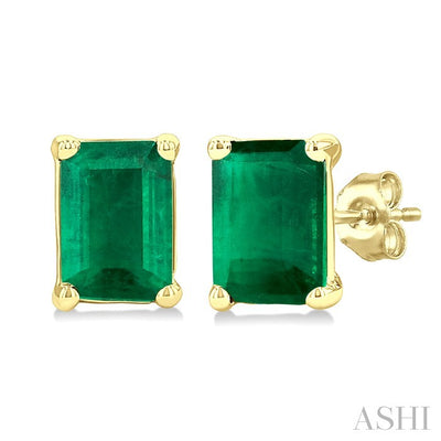 Emerald Shape Gemstone Stud Earrings