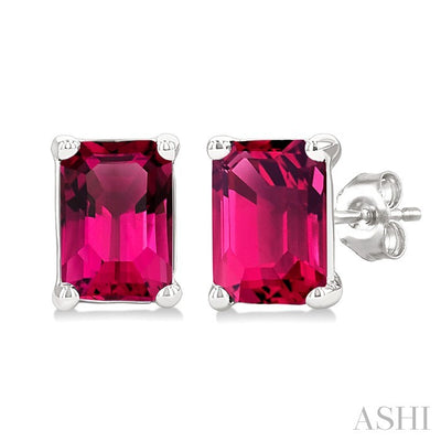 Emerald Shape Gemstone Stud Earrings