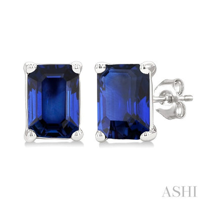 Emerald Shape Gemstone Stud Earrings