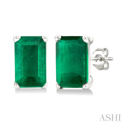 Emerald Shape Gemstone Stud Earrings