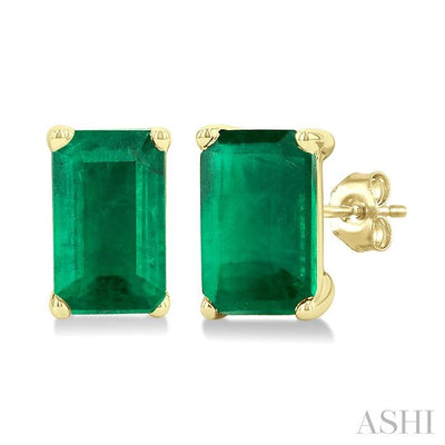 Emerald Shape Gemstone Stud Earrings