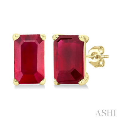 Emerald Shape Gemstone Stud Earrings