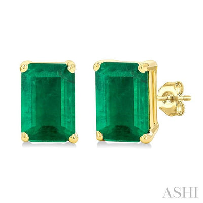 Emerald Shape Gemstone Stud Earrings