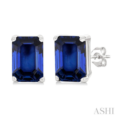 Emerald Shape Gemstone Stud Earrings