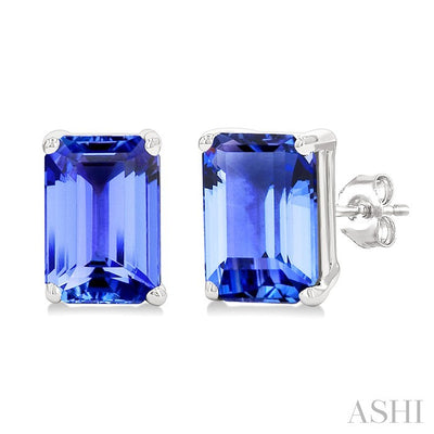 Emerald Shape Gemstone Stud Earrings