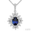Oval Shape Gemstone & Halo Diamond Pendant