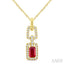 Emerald Shape Gemstone & Diamond Link Pendant