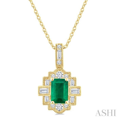 Emerald Shape Gemstone & Diamond Pendant
