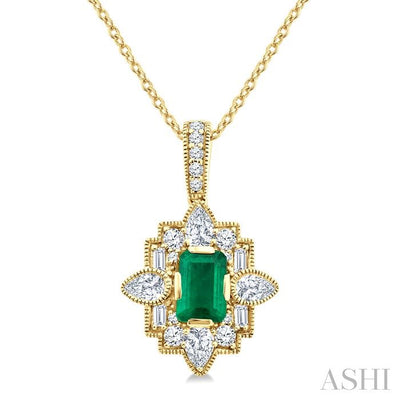 Emerald Shape Art Deco Gemstone & Diamond Fashion Pendant