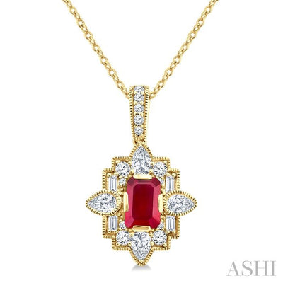 Emerald Shape Art Deco Gemstone & Diamond Fashion Pendant