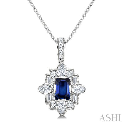Emerald Shape Art Deco Gemstone & Diamond Fashion Pendant