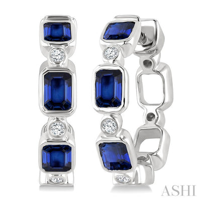 Emerald Shape Bezel Gemstone & Diamond Fashion Hoop Earrings